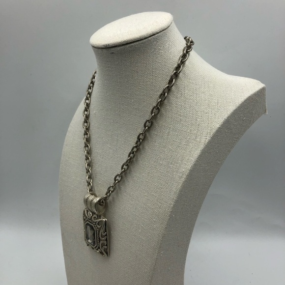 Vintage Bali Style Silver Tone Square Statement Necklace and Pierced Earring Set - Picture 16 of 16